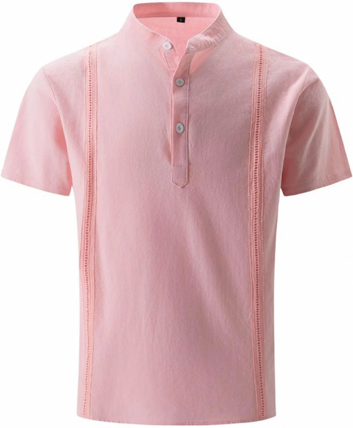Мужская повседневная рубашка из хлопка и льна с коротким рукавом, Pink