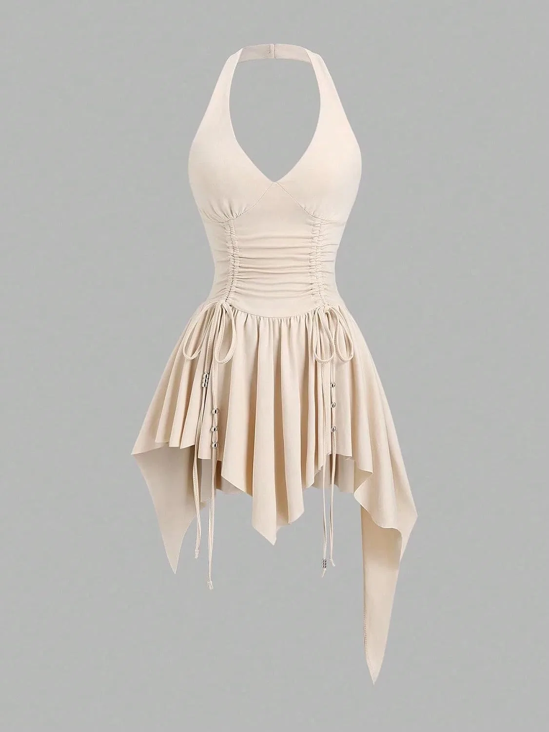 Женское повседневное платье с открытой спиной Asymmetric Waist Cinched, Apricot — фото 4