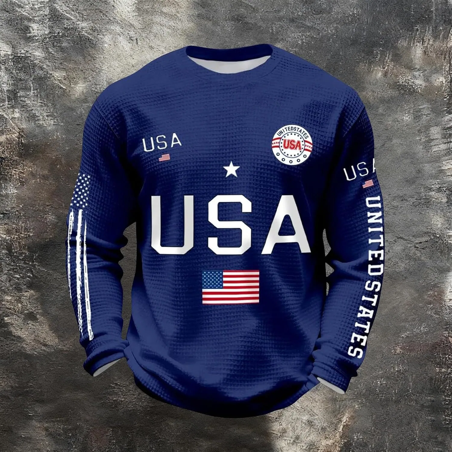 Мужская классическая футболка с длинным рукавом American Flag, Blue — фото 2