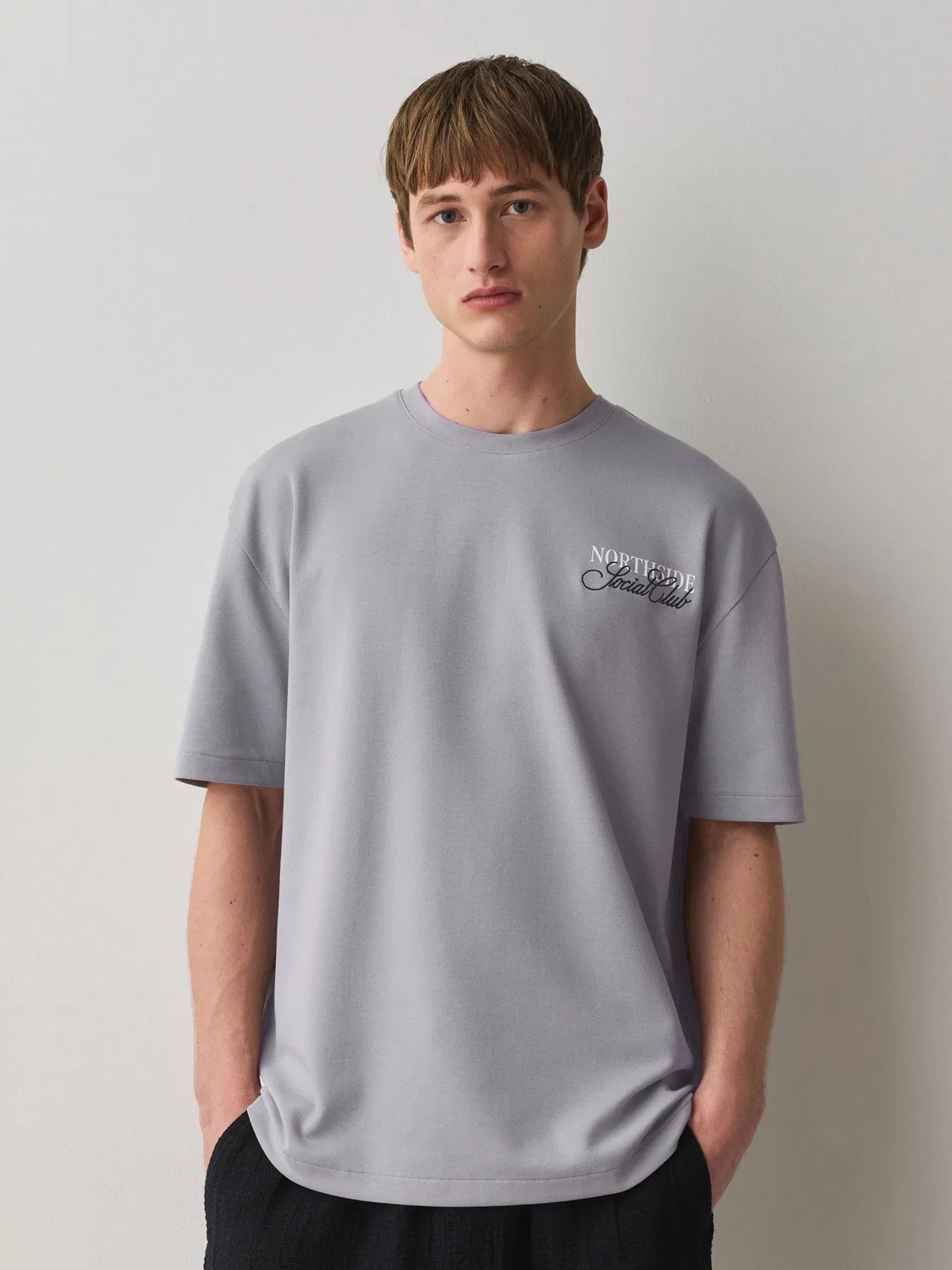 Футболка свободного кроя, тяжелый хлопок, Graphic Print Next, Grey Text — фото 2