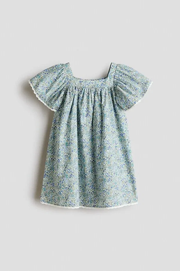 Детское платье для девочек хлопковое H&M, Light Turquoise Floral — фото 4