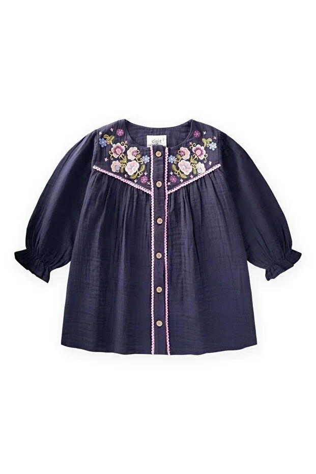 Детское платье для девочек с вышивкой Cigit, Navy Blue — фото 3