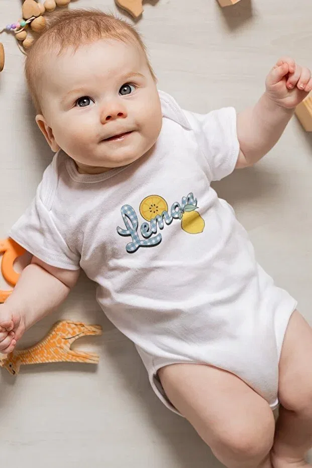 Детское боди с принтом Lemon Printed Organic Cotton Bodysuit Overoz, White