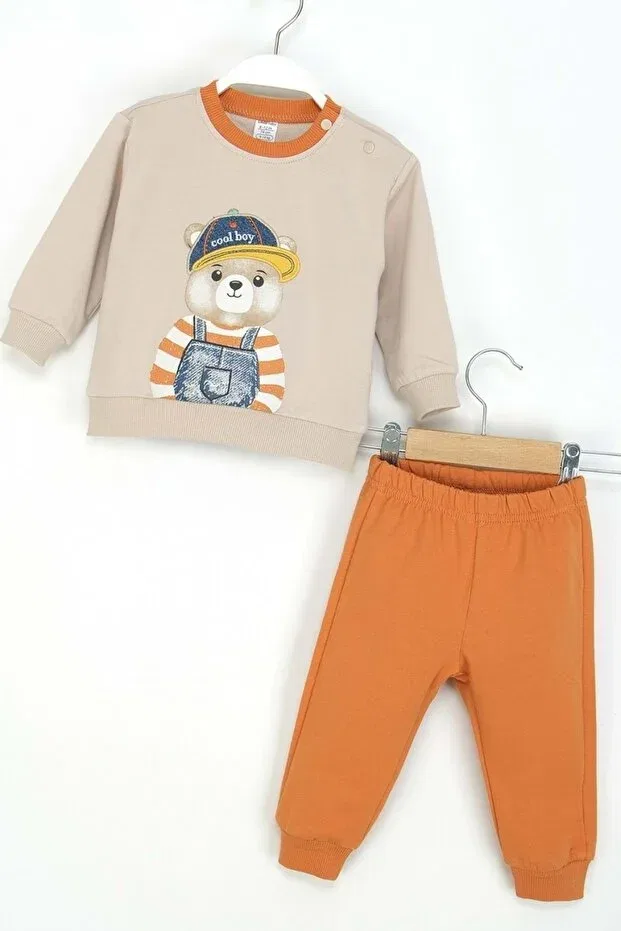 Детский комплект из свитшота и спортивных штанов для мальчиков с принтом Ww Waka Waka Kids Store, Beige — фото 4