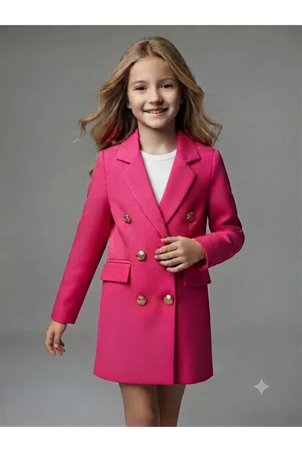 Детский пиджак для девочек с длинным рукавом Mother daughter gold buttoned blazer jacket Hilal Akıncı Kids, Pink — фото 3