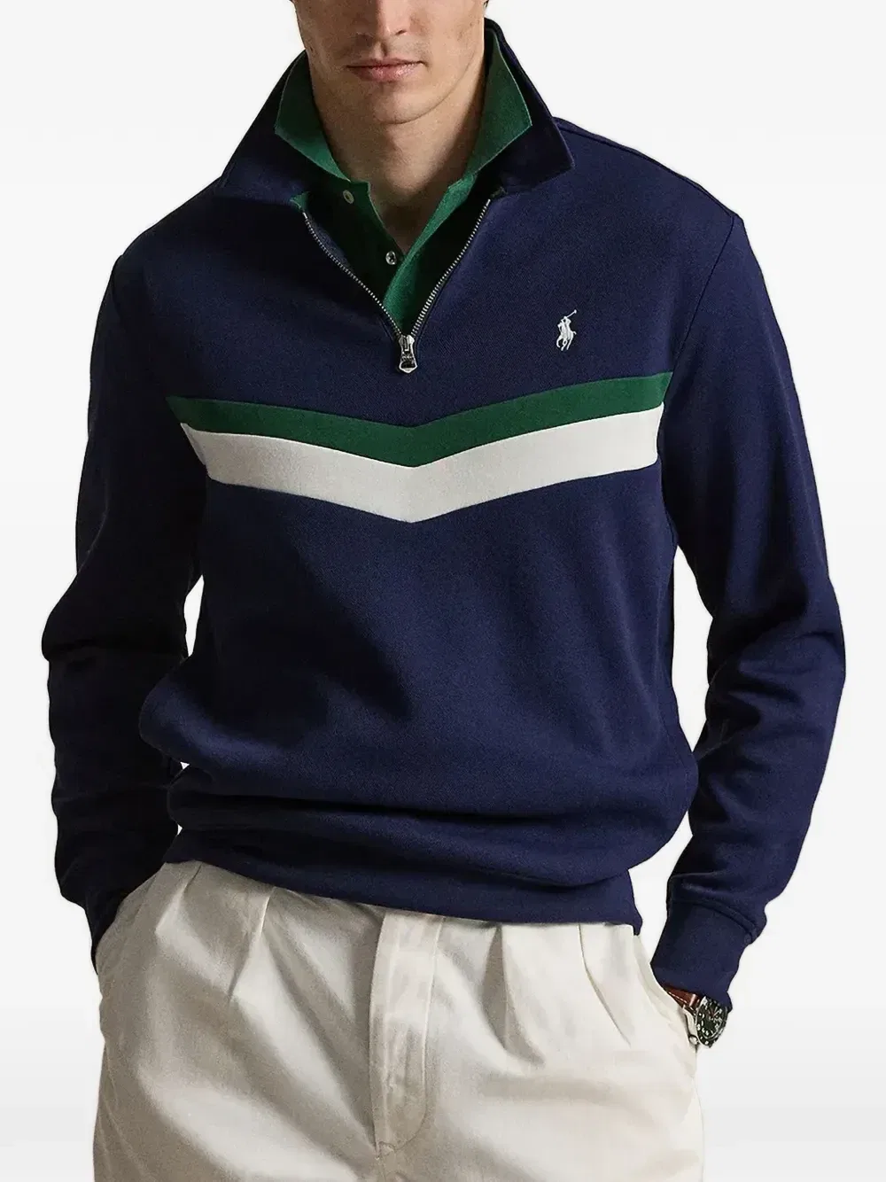 Рубашка поло с воротником на молнии и узором шеврон Polo Ralph Lauren, синий