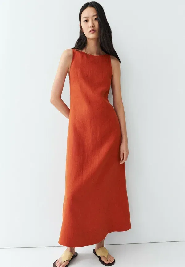 Платье макси льняное Halter Dress Massimo Dutti, оранжевый