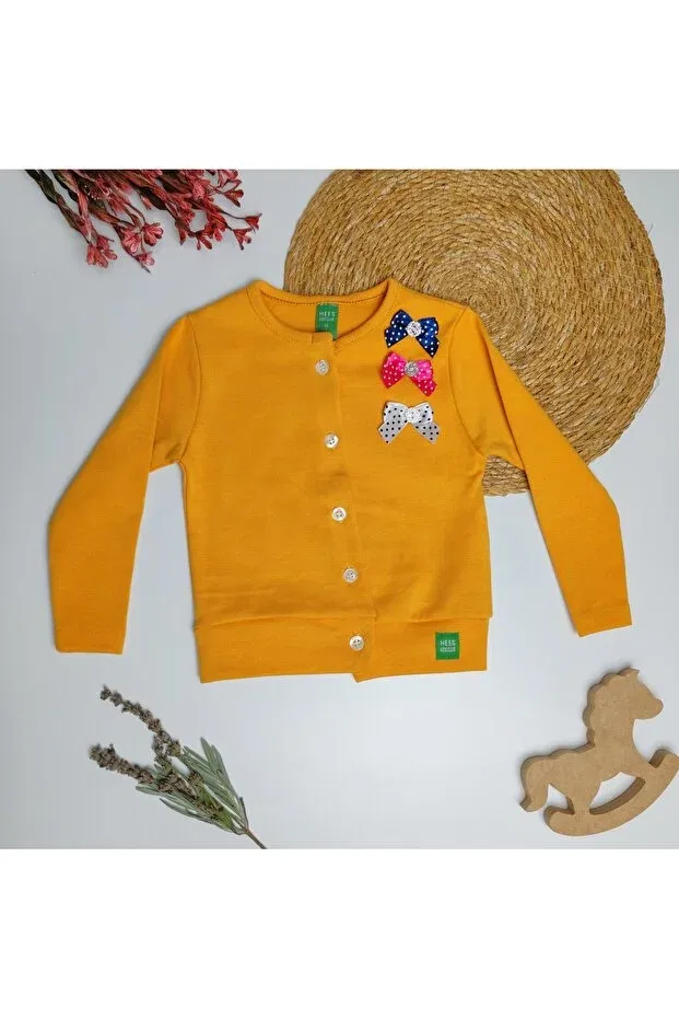 Детское платье-кардиган для девочек с принтом Girl'S Orange Button Detailed Cardigan Sweatshirt Moda Rüyası, Orange