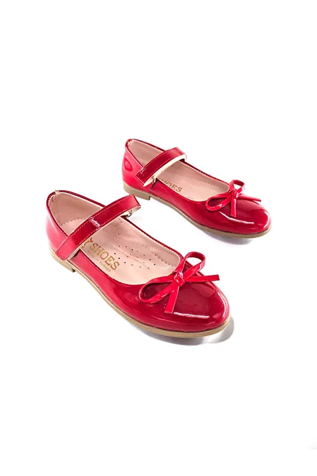 Детские балетки для девочек с бантом из лаковой кожи Bdkbutik, Red — фото 3