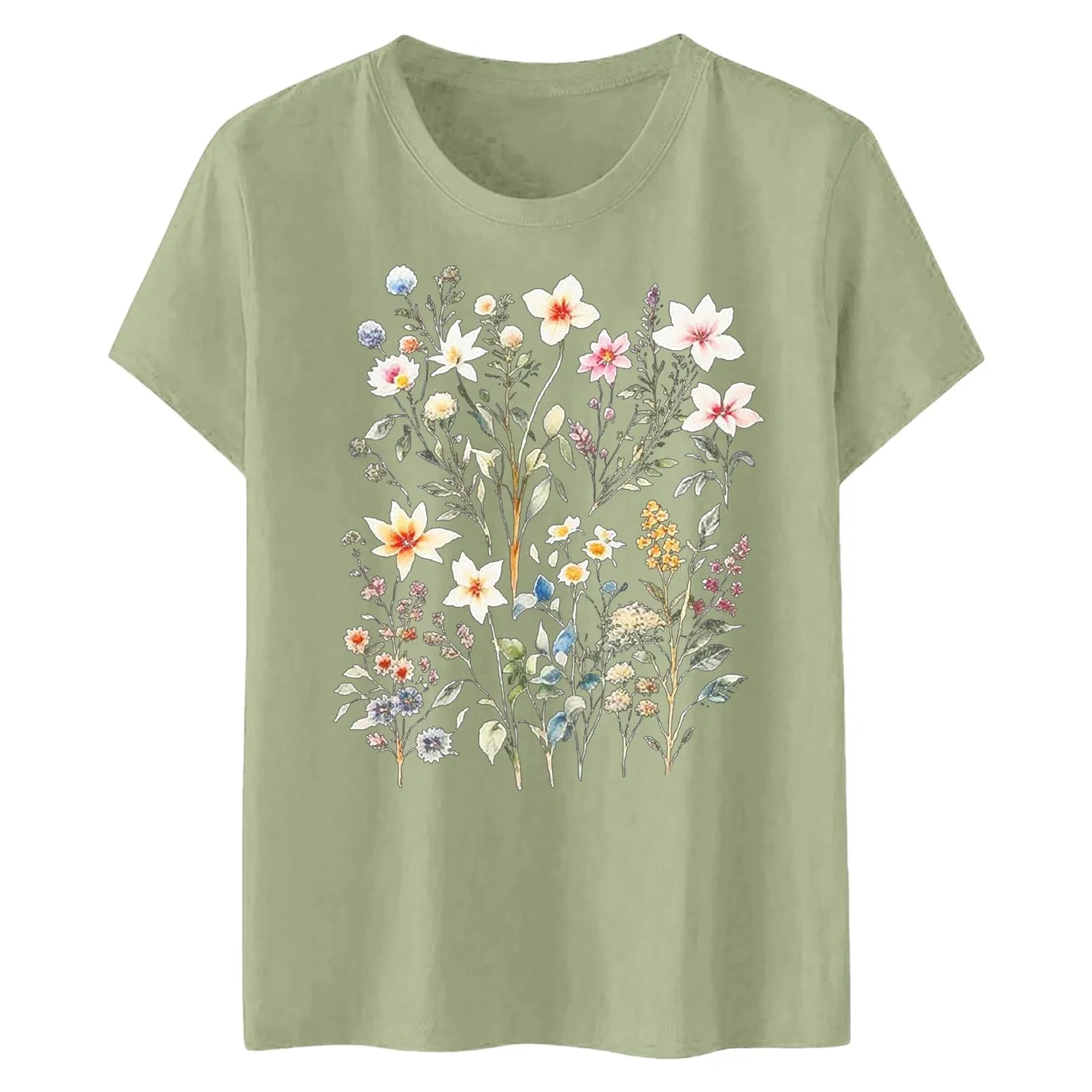 Женская футболка с принтом Girls Graphic Satin Blouses Loose Tops Plus Size Summer Sunflower Women's Basic Cotton Top, 2-green — фото 3