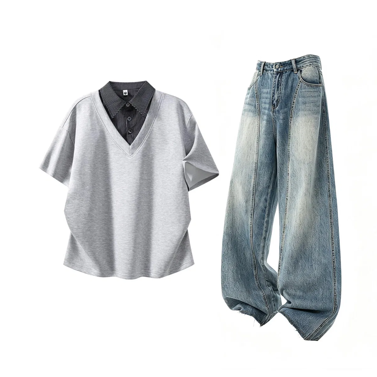 Детский спортивный комплект с воротником Casual Sportswear GWAF, Heather Gray Top+Blue Pants