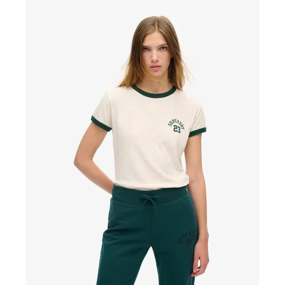Мужская облегающая футболка с контрастным воротником Superdry, Beige — фото 2