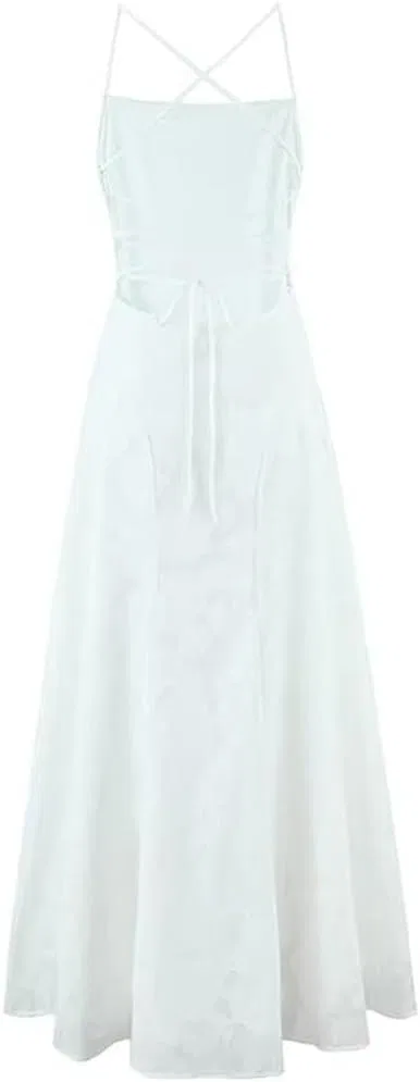Женское вечернее платье с цветочным принтом A-line Backless Bandage, White — фото 3