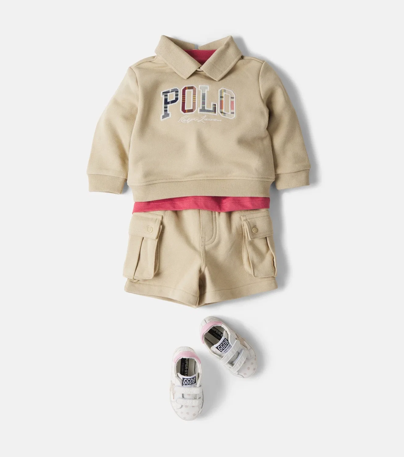 Комплект из свитшота и шортов хлопковый Polo Ralph Lauren Kids, бежевый — фото 2