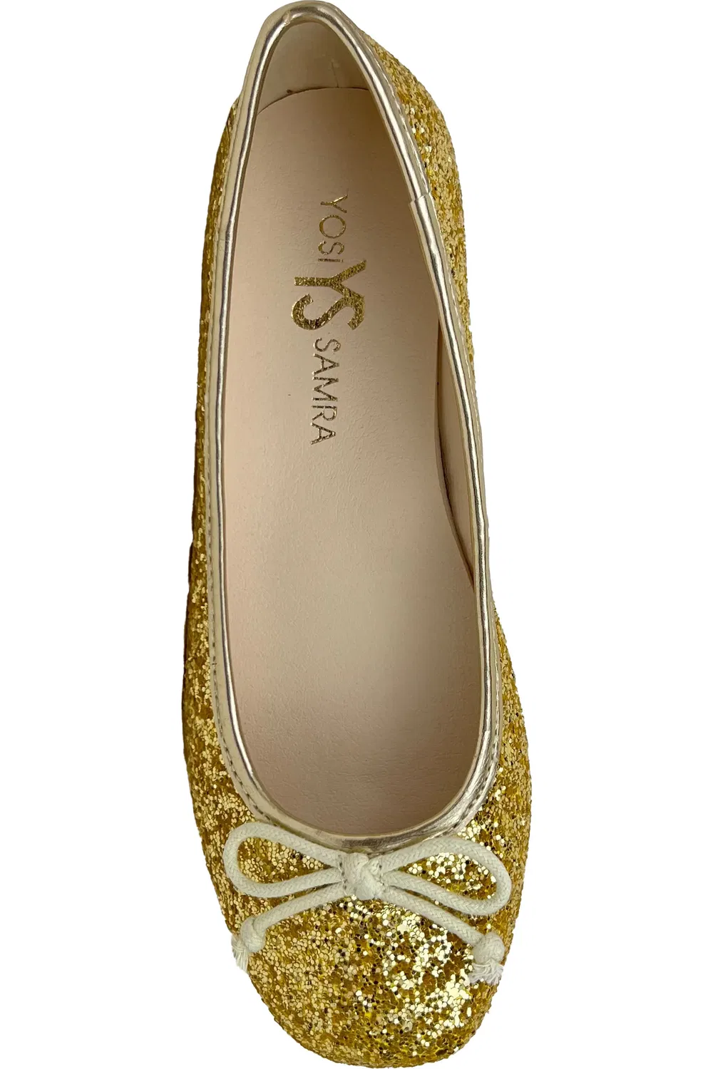 Детские балетки на плоской подошве с бантом Sadie Yosi Samra, Gold Glitter — фото 3