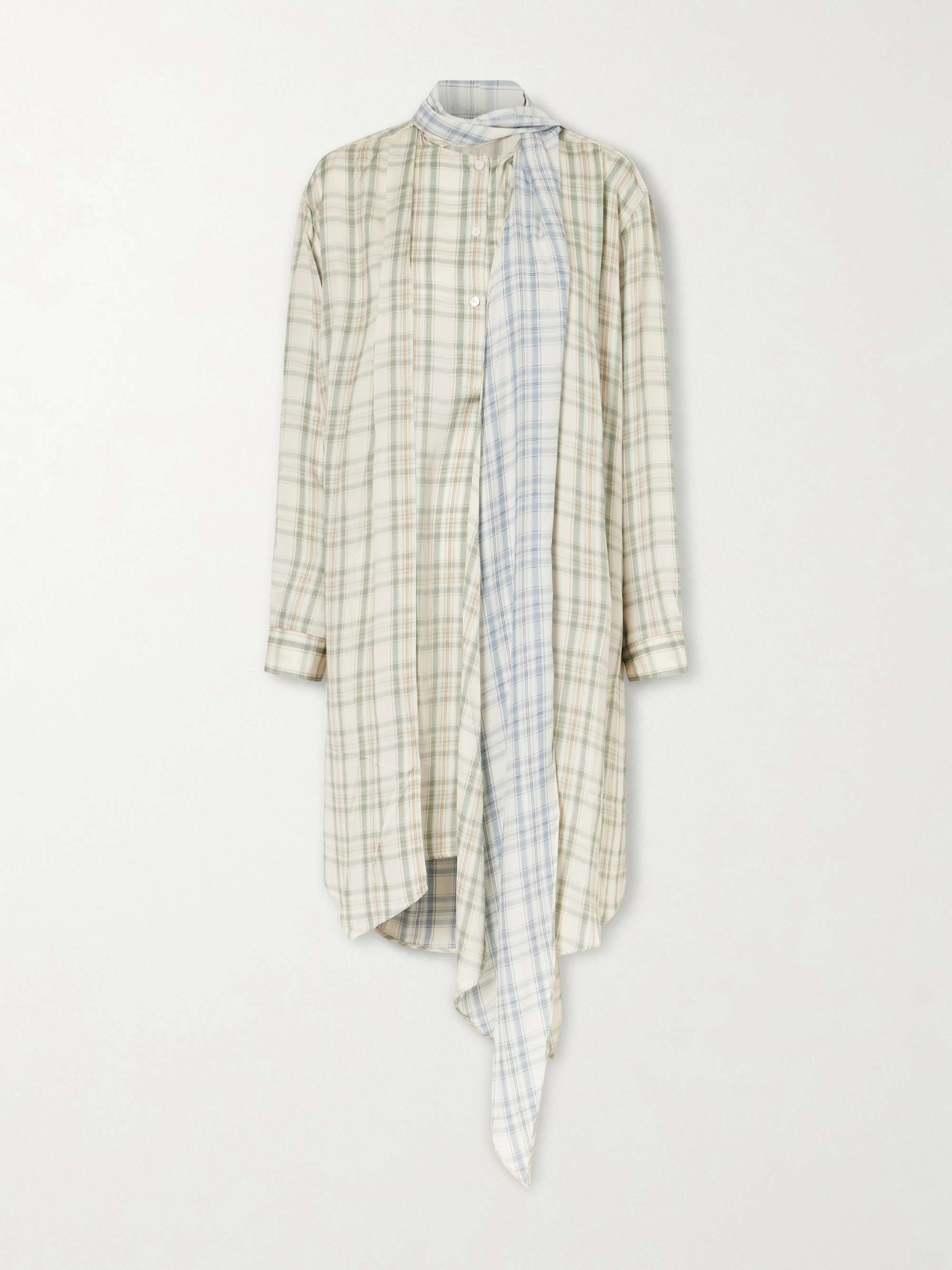 Платье Acne Studios Scarf-detailed Checked Satin Midi, серо-бежевый