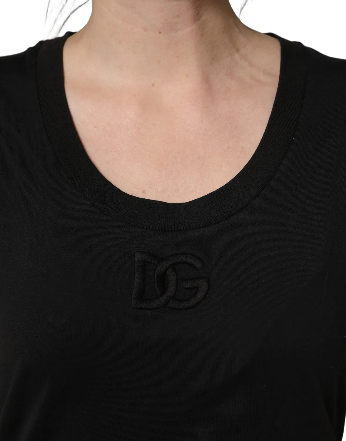 Женская футболка с коротким рукавом и вышитым логотипом Dolce & Gabbana, Black — фото 2