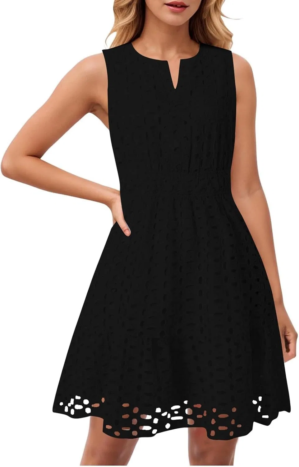 Женское мини-платье с V-образным вырезом Summer Eyelet, Black