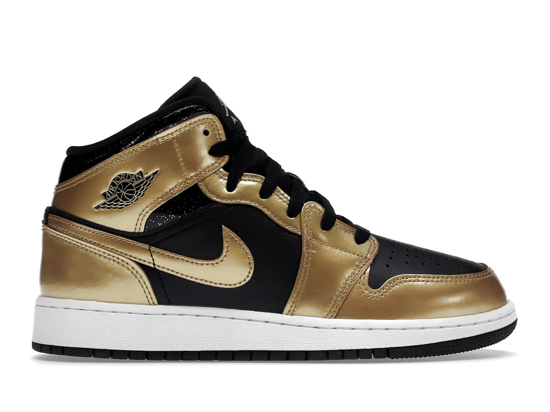 Детские кроссовки Lifestyle с принтом Jordan 1 Mid SE Jordan, Black/Metallic Gold/White