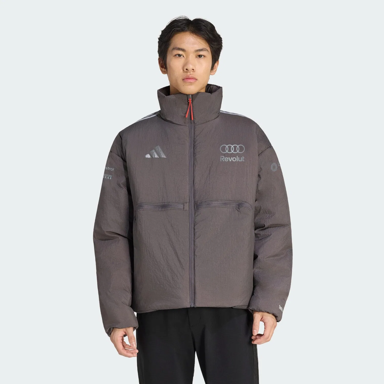 Мужская пуховая куртка с принтом AUDI REVOLUT F1 TEAM ENGINEERS & MARKETING PUFFER JACKE Adidas, Grauviolett