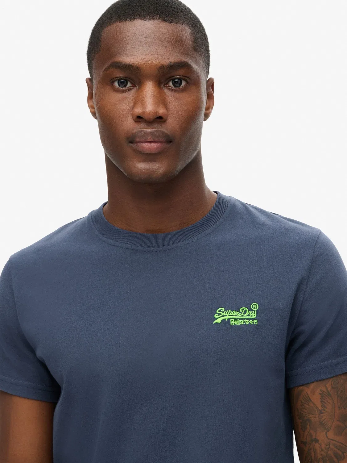 Футболка с контрастной вышивкой Essential Superdry, Синий неоново-лаймовый