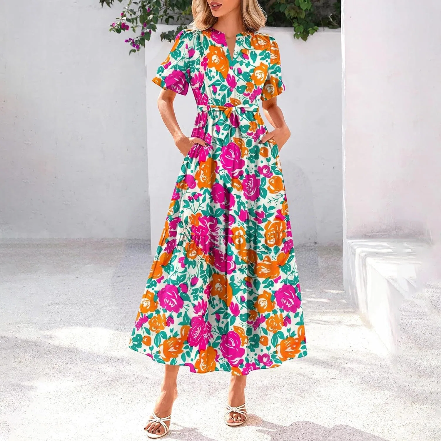 Женское летнее макси-платье с цветочным принтом Breathable, Multicolor — фото 2