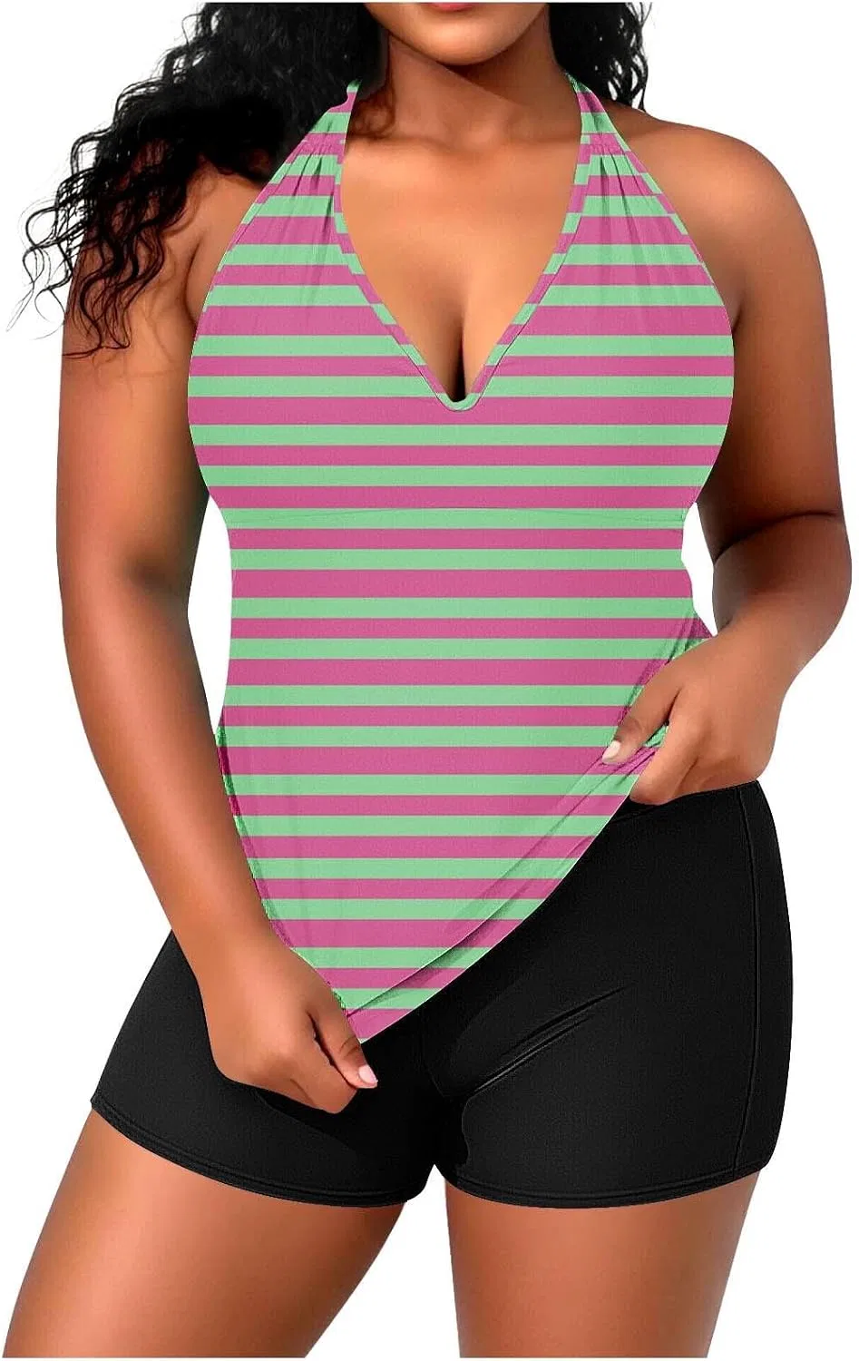 Женский танкини с завязками на шее, контроль живота Generic, Pink