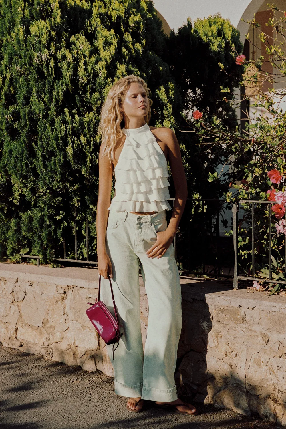 Джинсы TRF средней посадки с загнутыми краями ZARA, Sea green — фото 3
