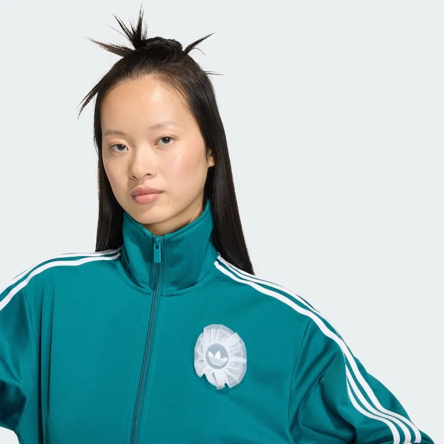 Женская куртка-худи с кружевным логотипом Adidas Originals, Бирюзовый — фото 4