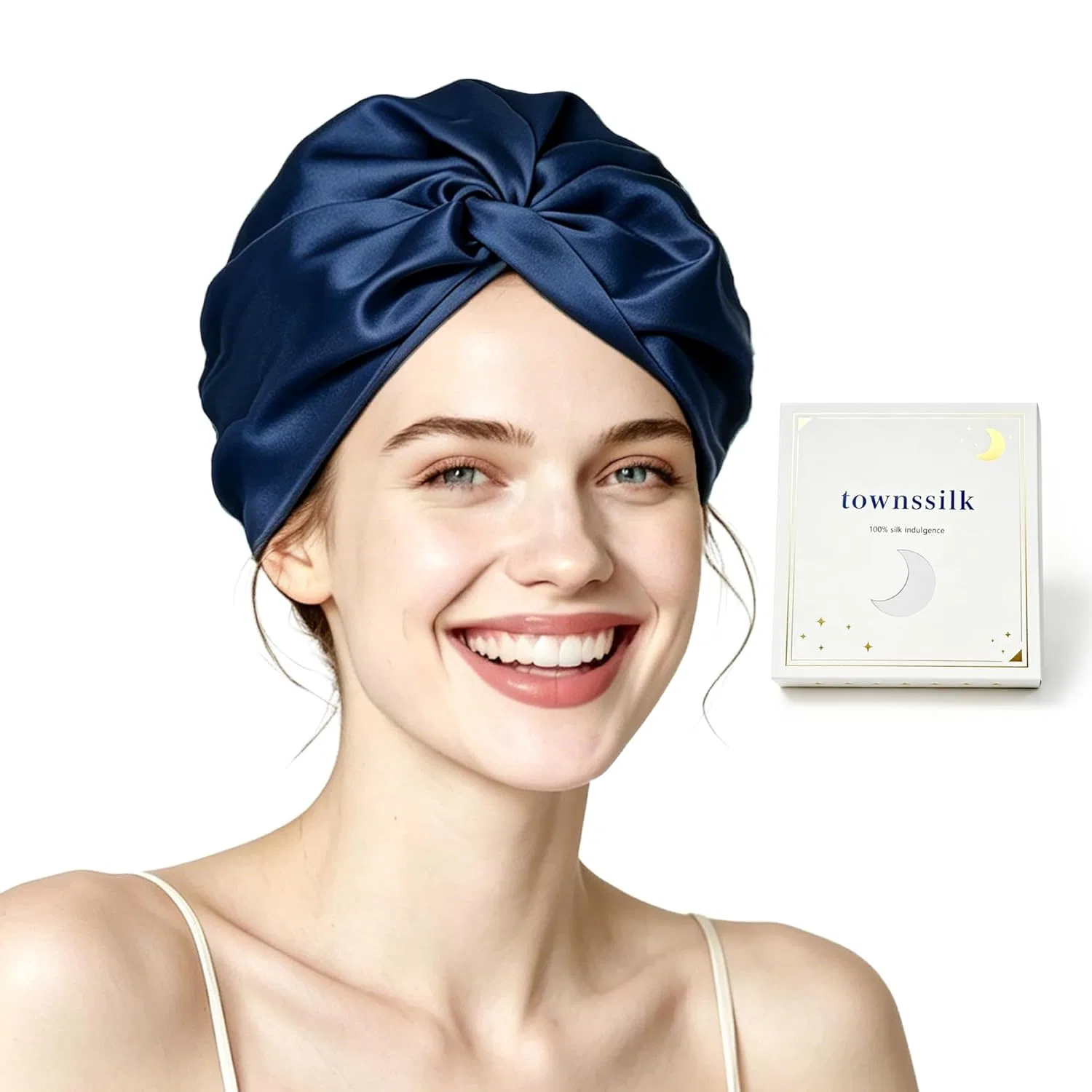Шапочка для душа Sleep Cap, двухслойная, 16 мм, 100% тутовый шелк, townssilk, 1 шт, Navy Blue