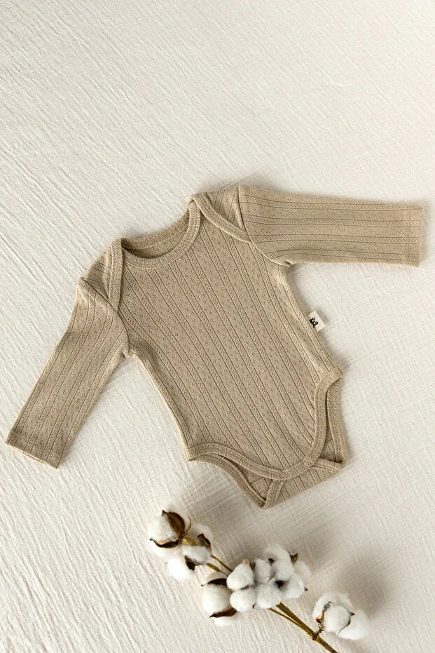 Детское боди для новорожденных с длинным рукавом Basics Mimu Baby, Latte