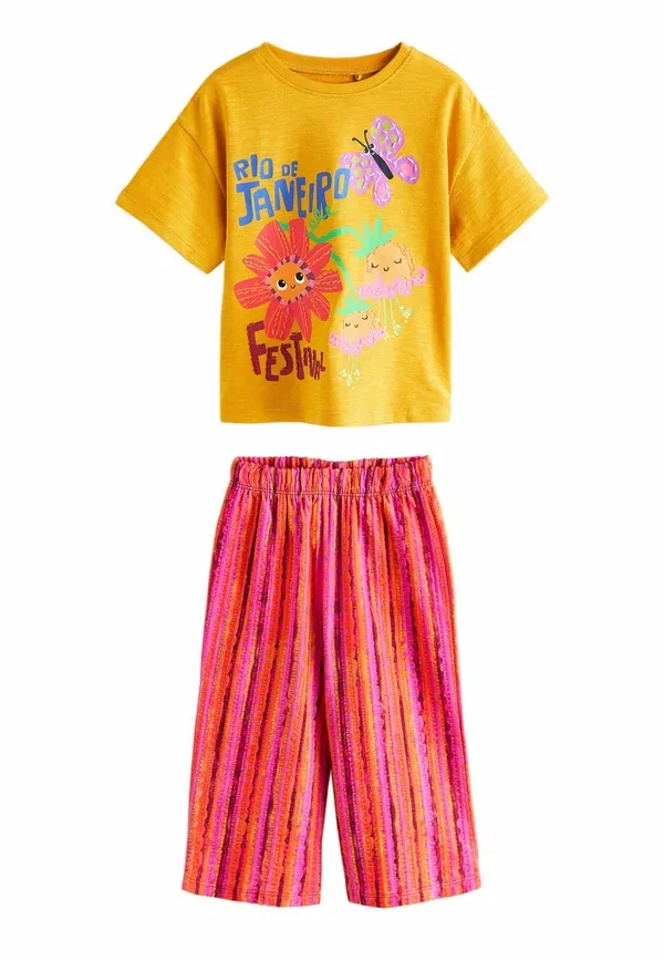 Комплект из футболки и брюк Regular fit - short sleeve t-shirt and wide leg trousers set - trousers Next, Ochre Yellow, желтый — фото 4