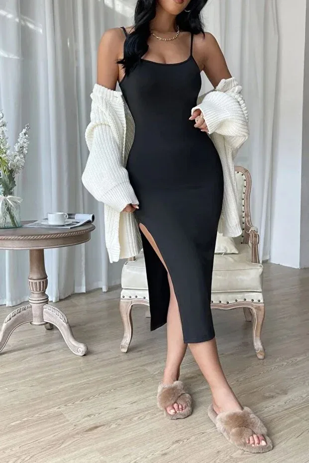 Женская ночная рубашка с длинным рукавом U-Neck, black Generic Brands — фото 2