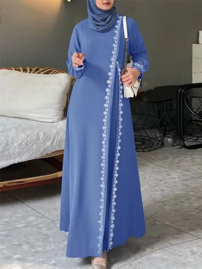 Женское платье-абайя с кружевом Lace Crochet Abaya, Blue — фото 4