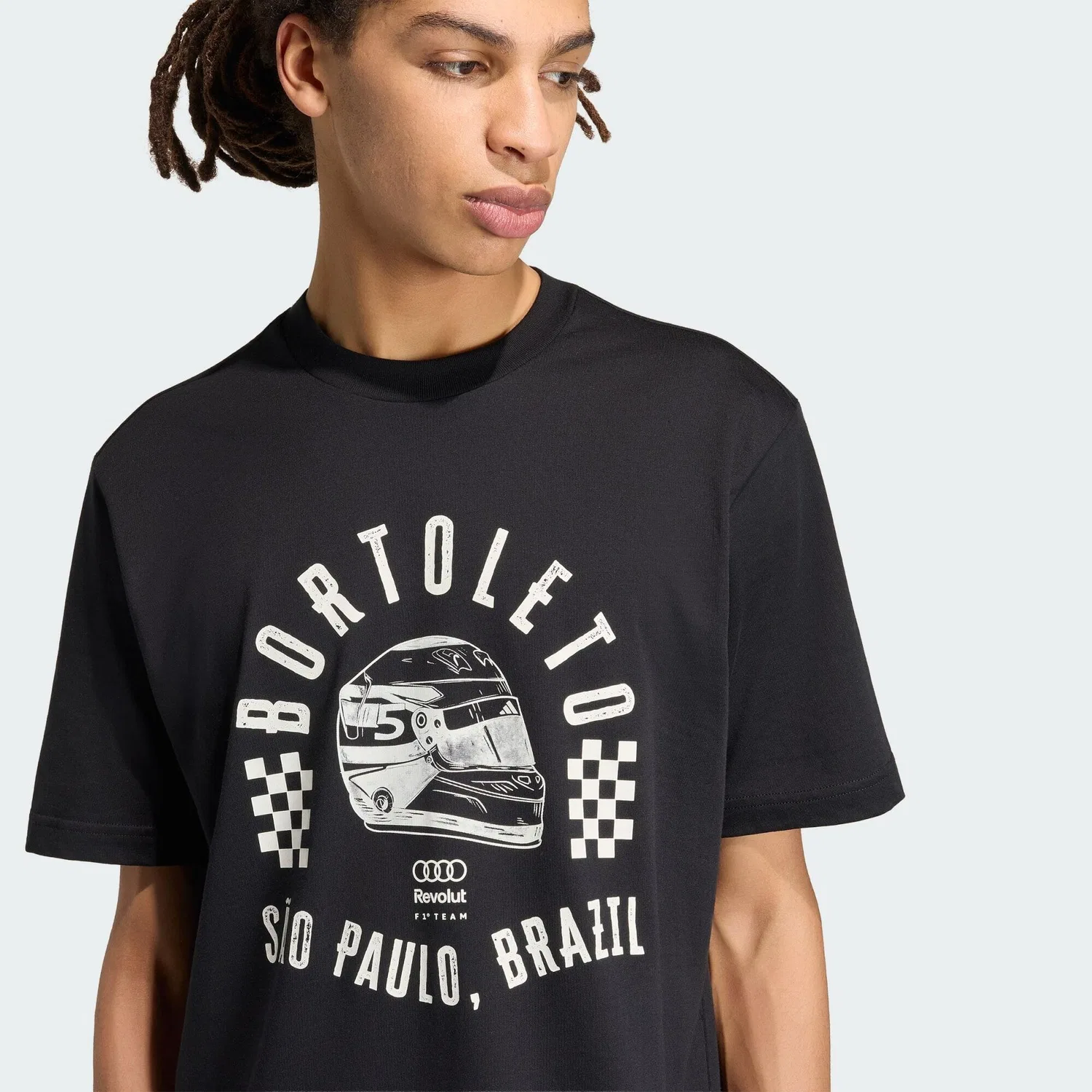 Мужская футболка с графикой Audi Revolut F1 Team Gabriel Bortoletto Grafik II Adidas, Schwarz Weiss — фото 4