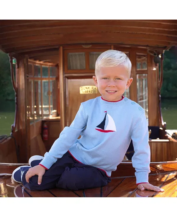Детский свитер для мальчиков с интарсией Sailboat Rachel Riley, синий — фото 3