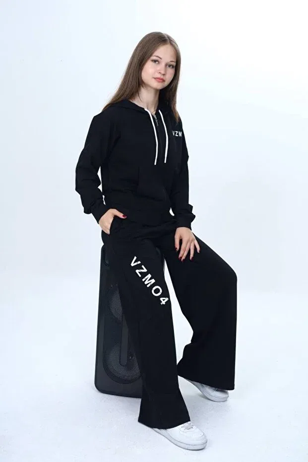 Детский комплект спортивного костюма для девочек с принтом Jannock, Black