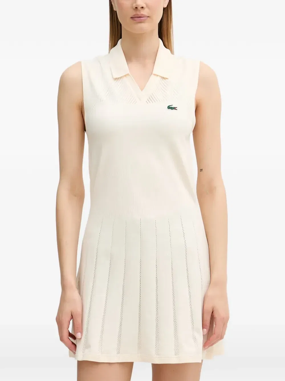 Платье Lacoste плиссированное мини, бежевый