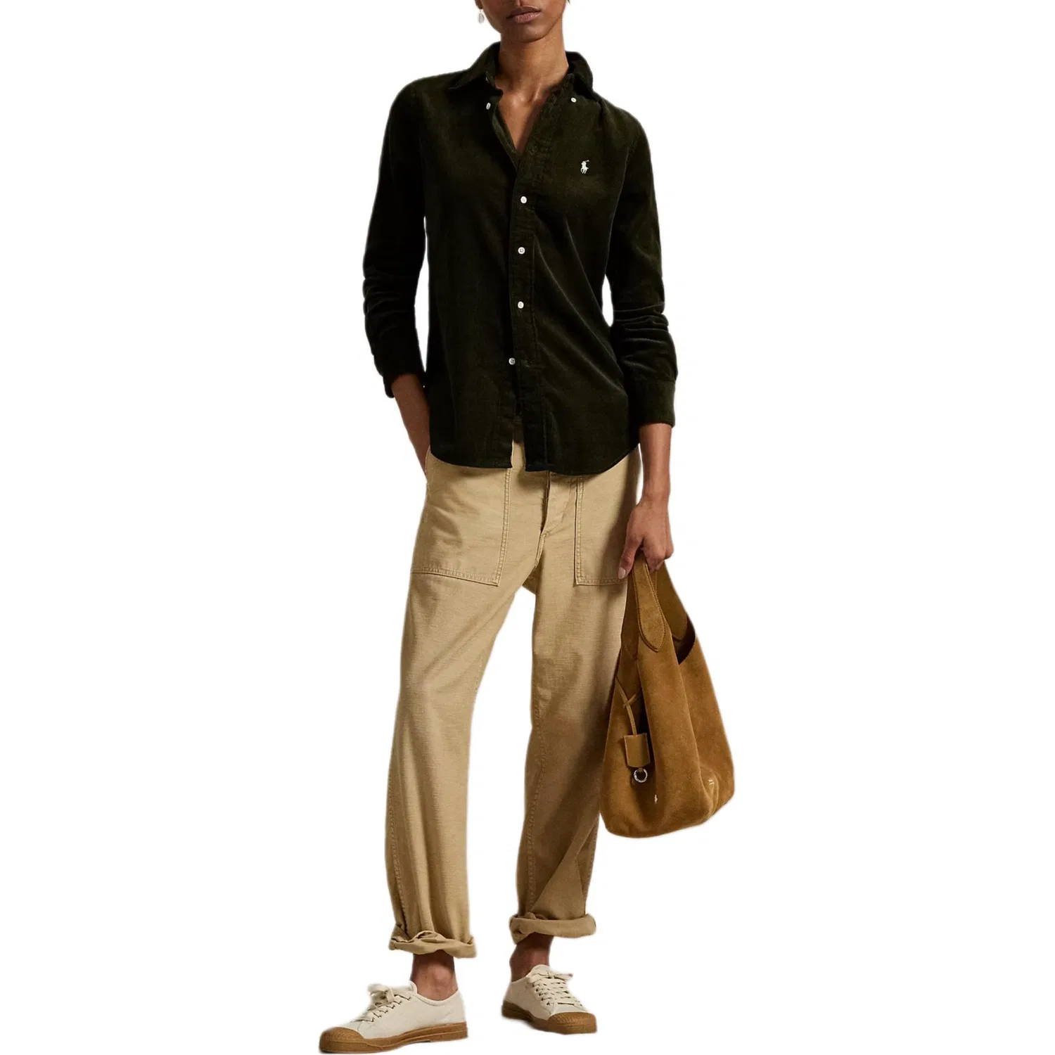 Женская рубашка Slim Fit Polo Ralph Lauren, Olive Green — фото 2