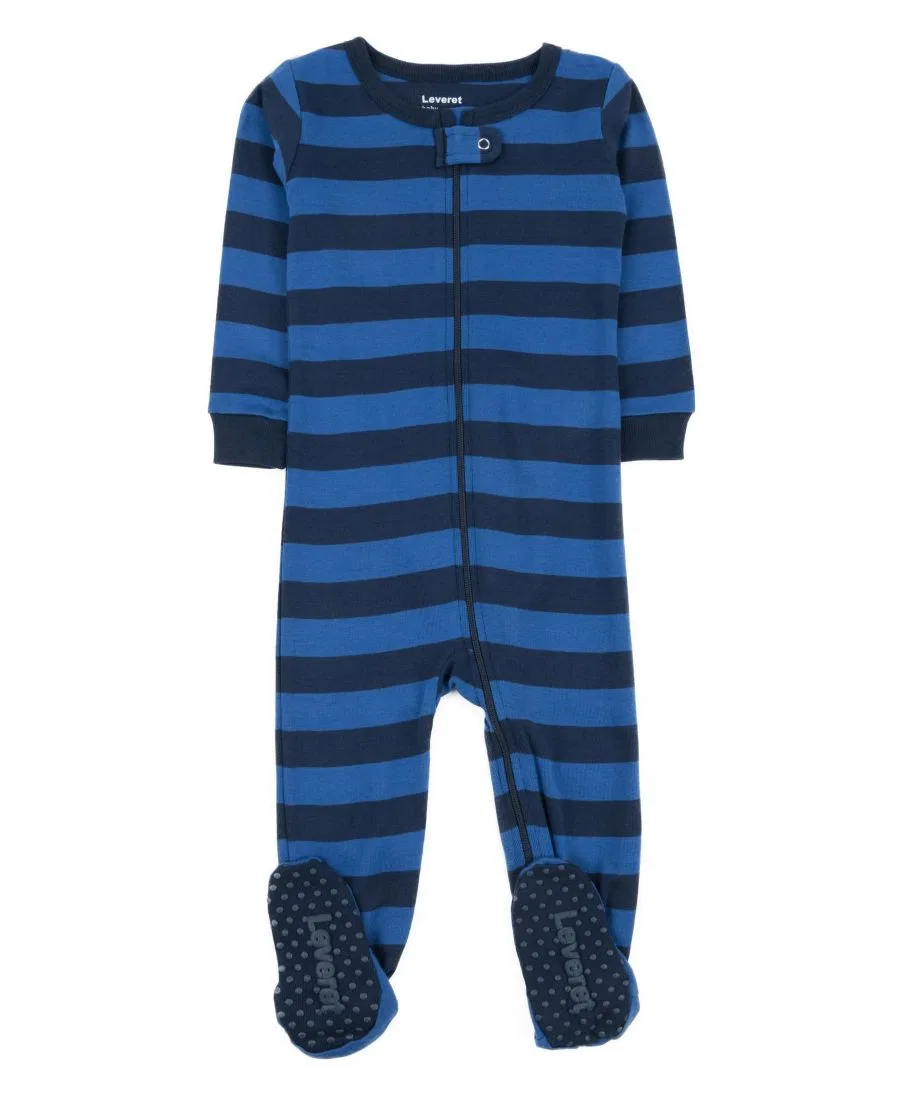 Детская пижама-слип с принтом в полоску, с ножками Leveret, Blue & Navy Stripes
