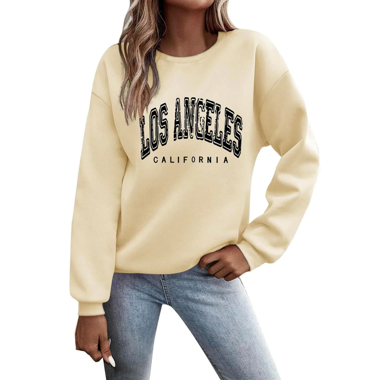 Женский худи с принтом Los Angeles California, свободного кроя, Beige