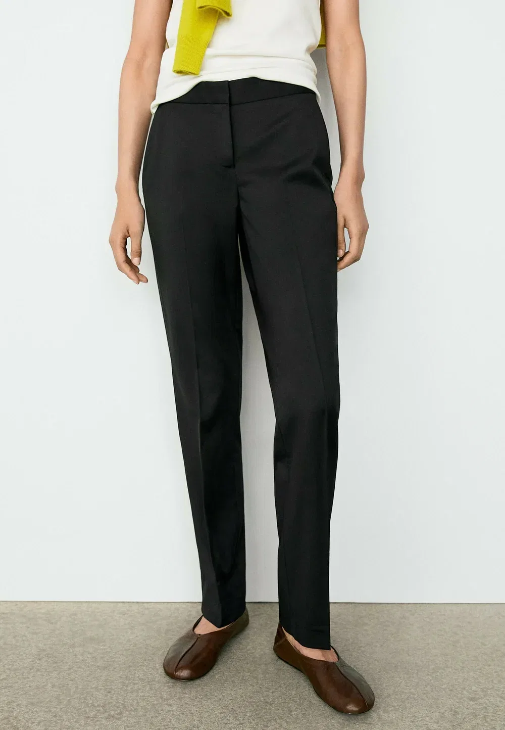 Брюки прямого кроя из 100% холодной шерсти Massimo Dutti, Black