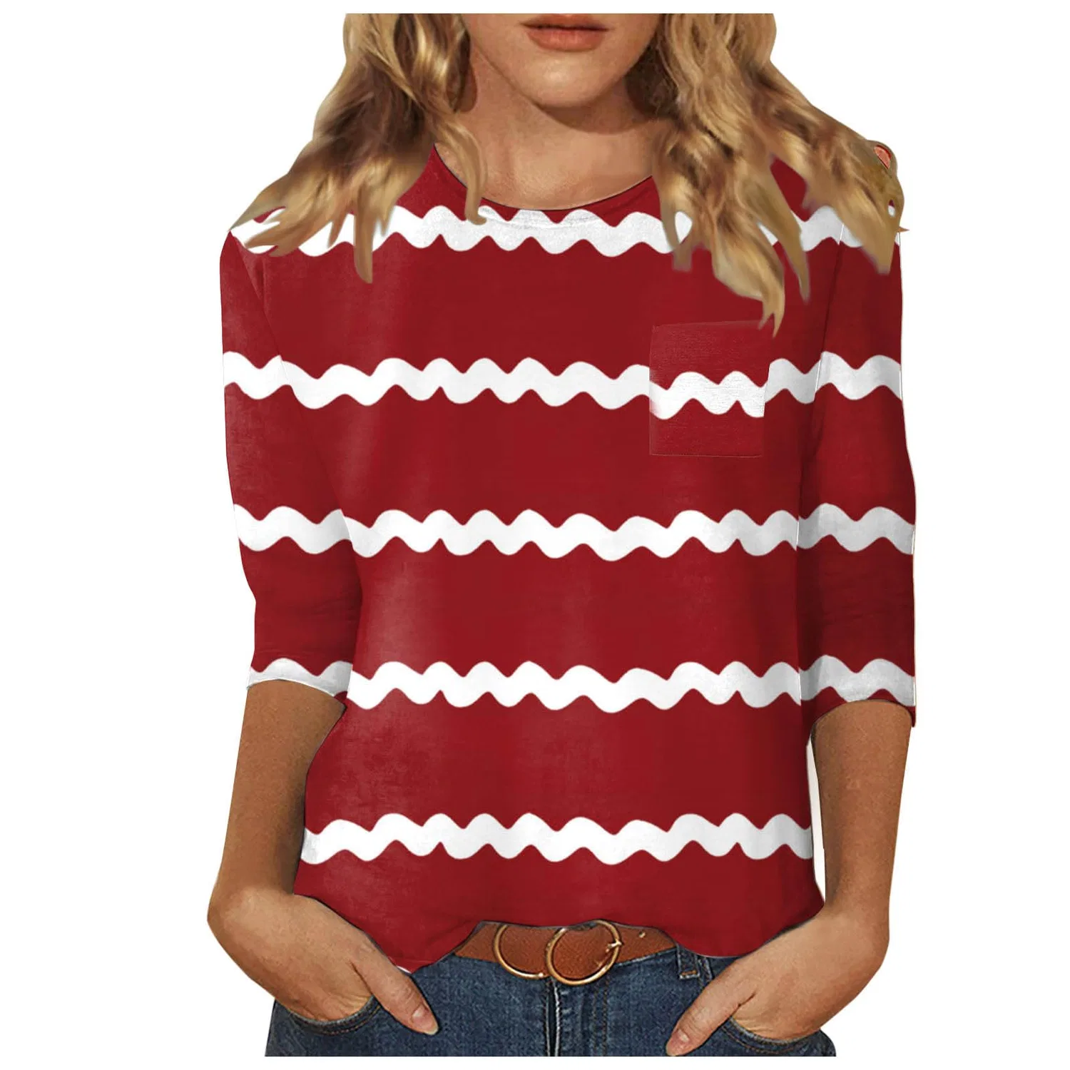 Женская футболка с V-образным вырезом Colorful Gradient Geometric Print, бренд, Red-5