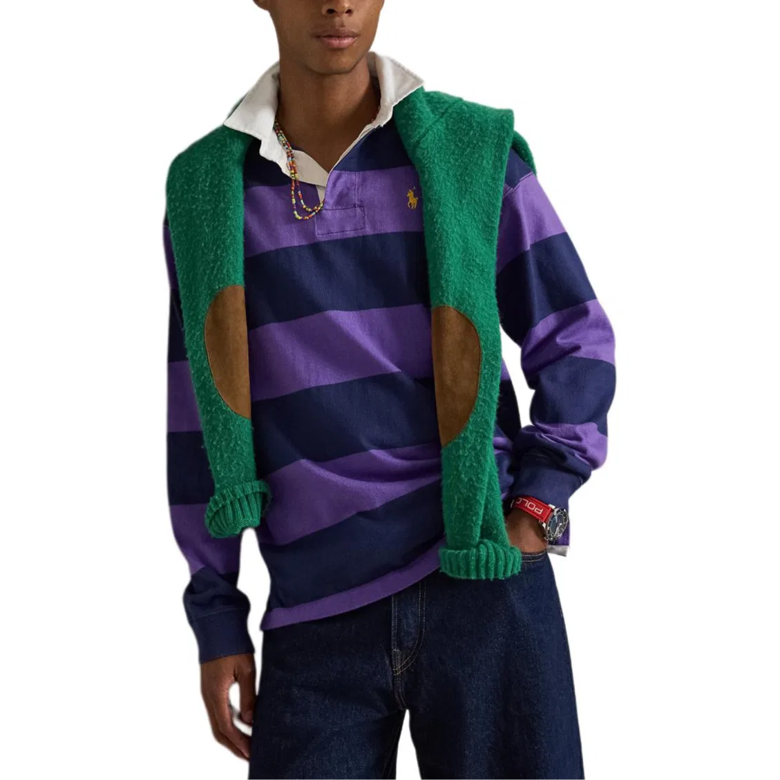 Мужское поло с длинным рукавом Polo Ralph Lauren, Purple Deep Cobalt Blue — фото 4