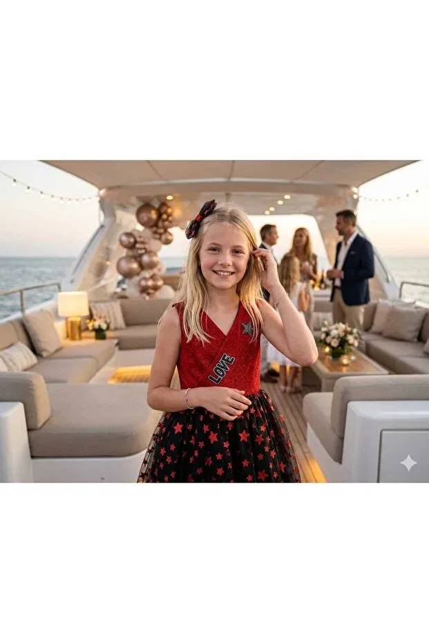 Детское платье для девочек с принтом Girl'S starry silvery love model evening dress Hilal Akıncı Kids, Red