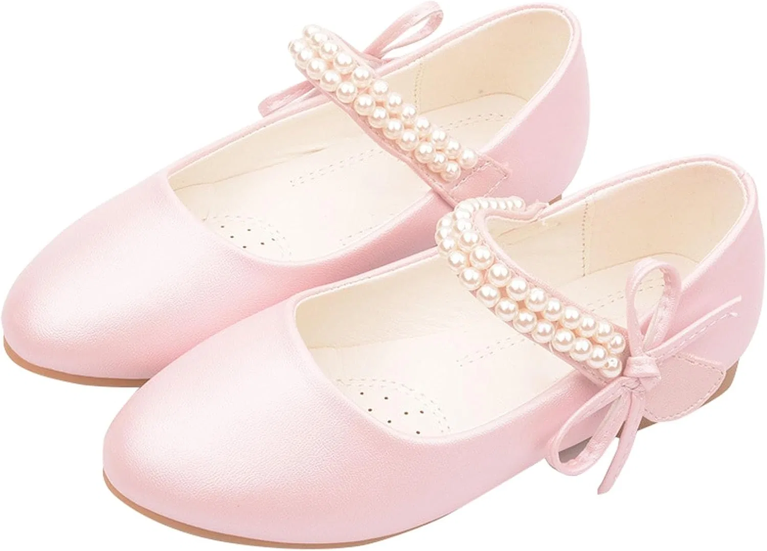 Детские туфли для девочек с бантом и жемчугом Mary Jane Princess Ballet Flats, Pink