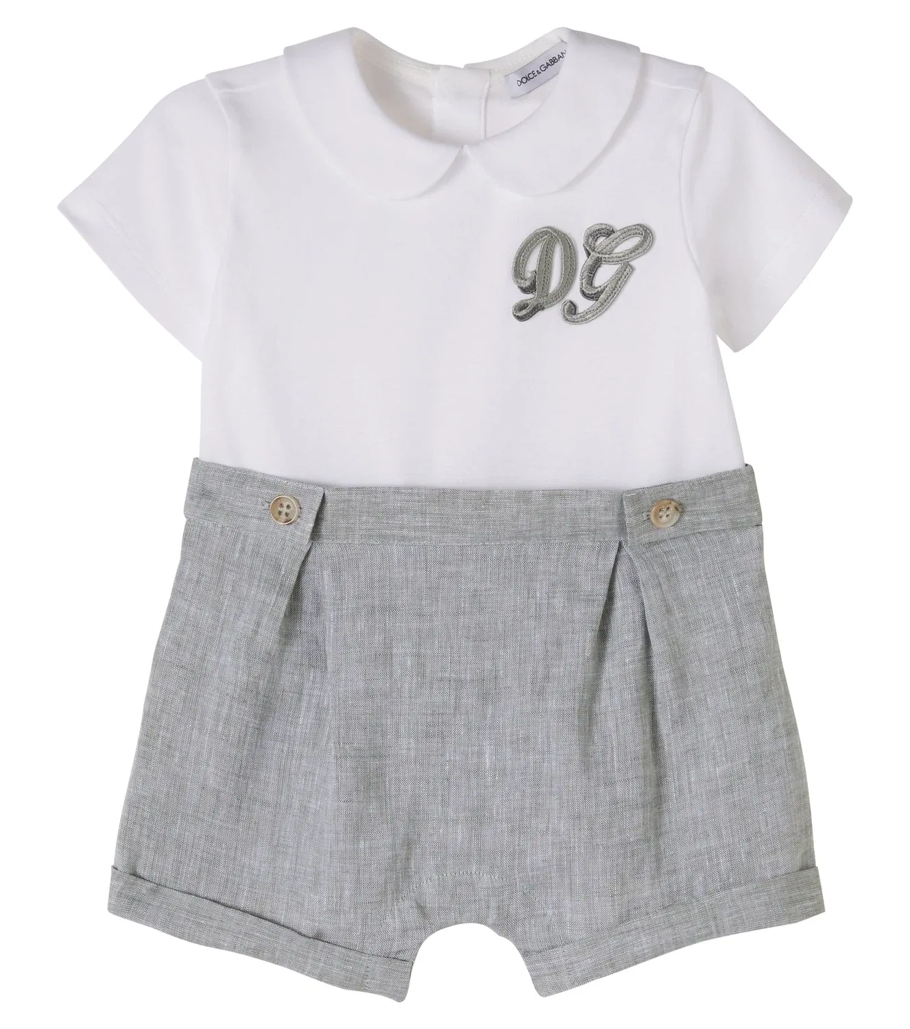Комбинезон из льна и хлопка с вышивкой Dolce&Gabbana Kids, белый