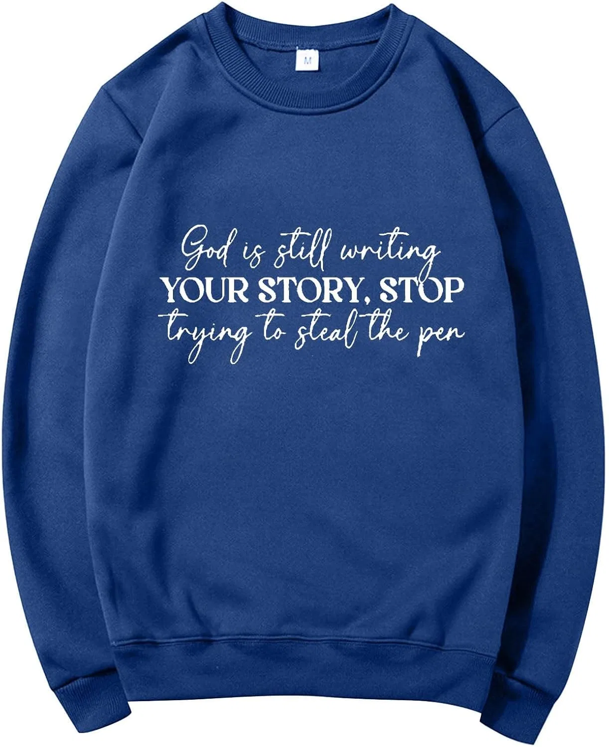 Женский свитшот с принтом God Is Still Writing Your Story, тёмно-синий — фото 2