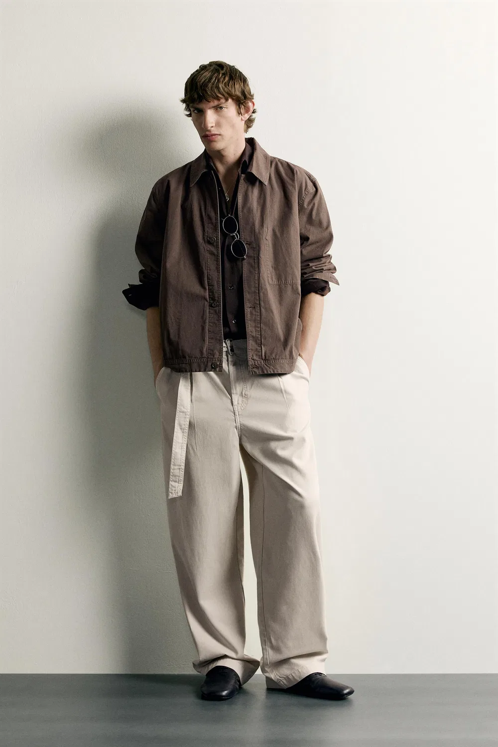 Свободные плиссированные брюки с поясом ZARA, Light grey