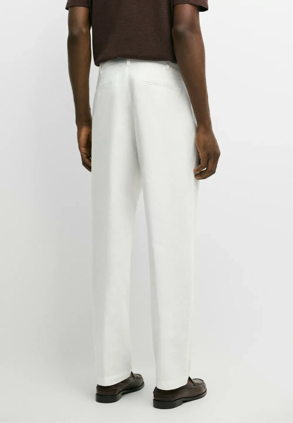 Брюки прямого кроя из льна и хлопка Massimo Dutti, White — фото 3